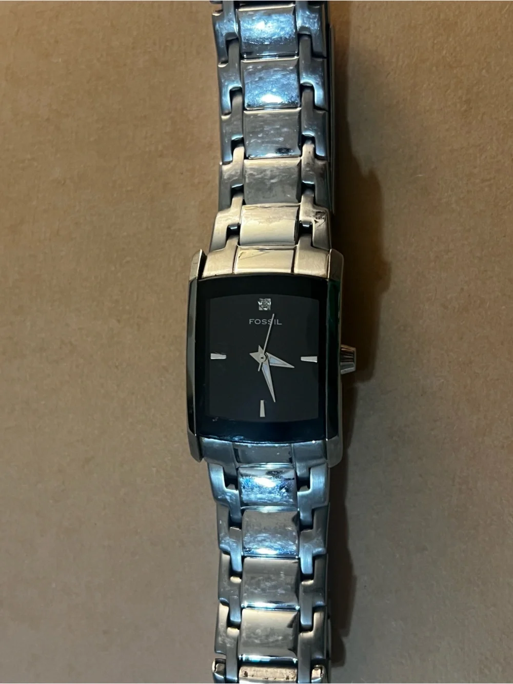 Fossil Silver Stainless Steel Watch with Black Dial
